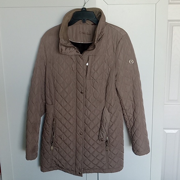 Calvin Klein Quilted Jacket Size L with Detachable Hoodie Tan - Picture 1 of 5
